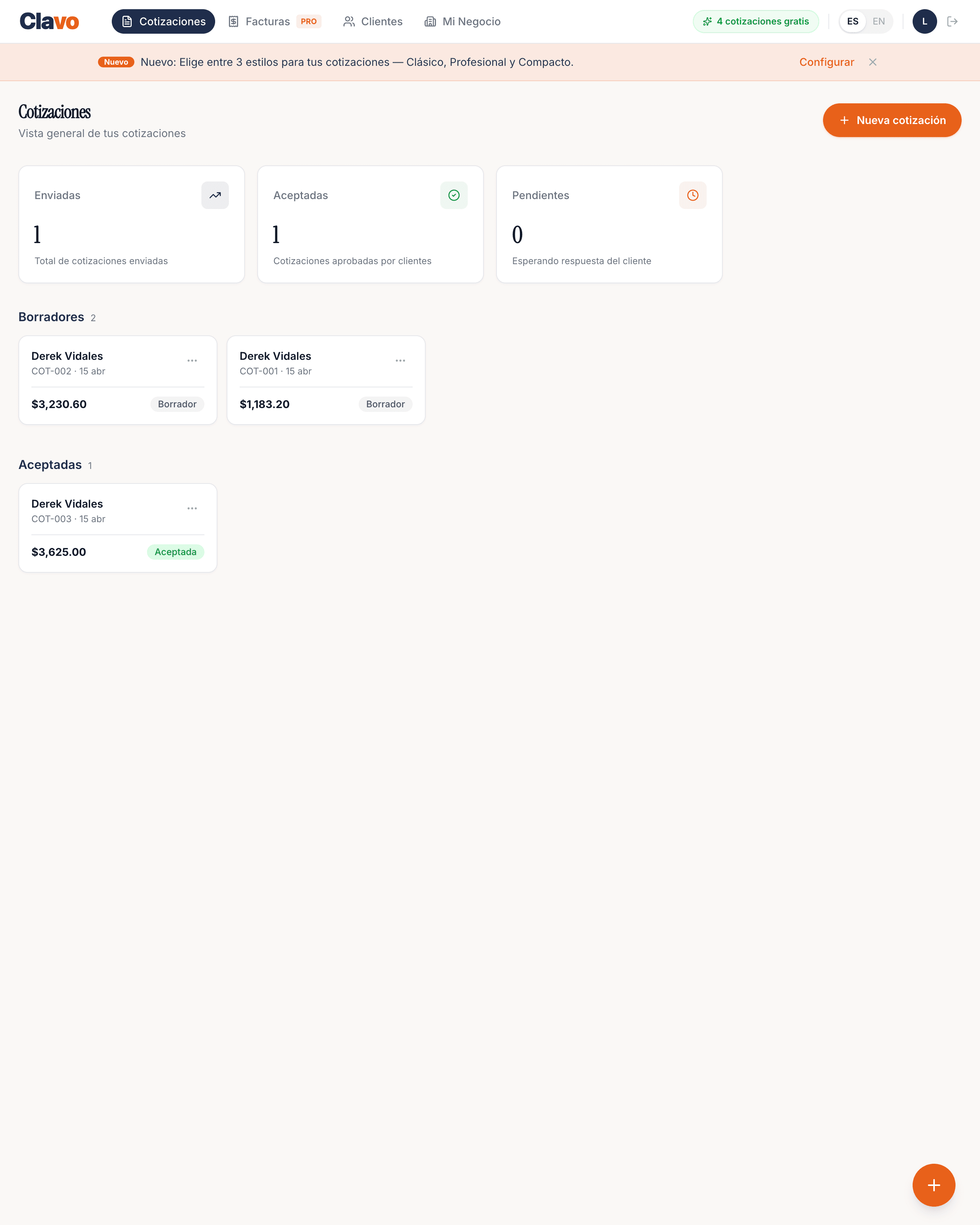 Clavo web dashboard