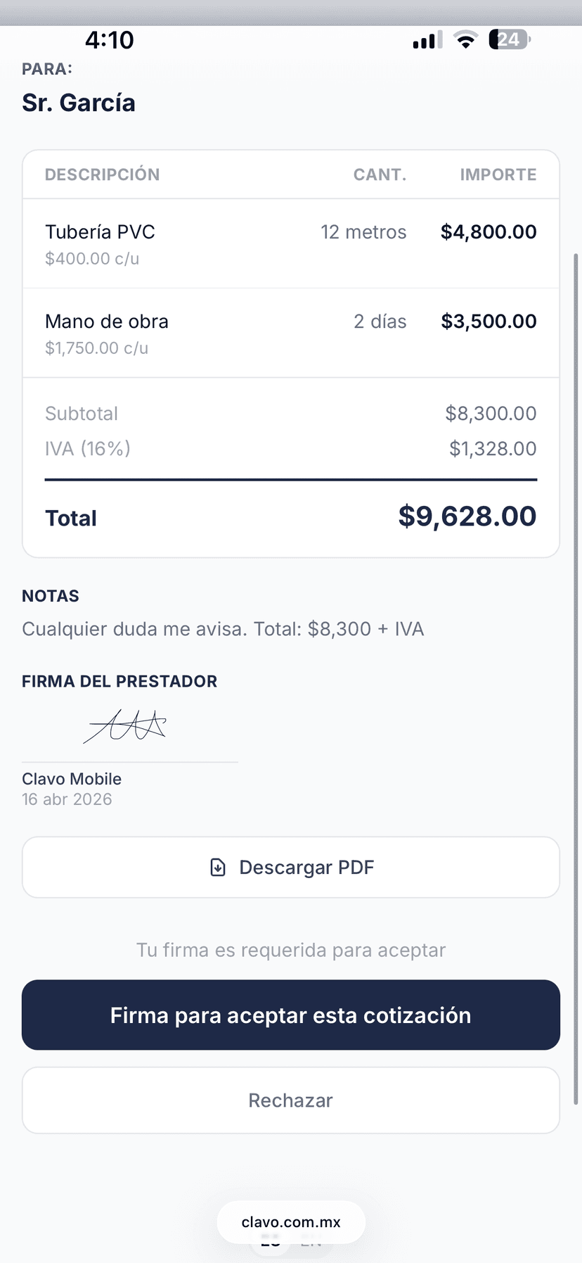 Tu cliente firma desde un link