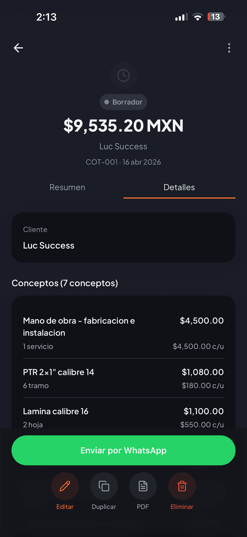 Crea cotizaciones profesionales en segundos